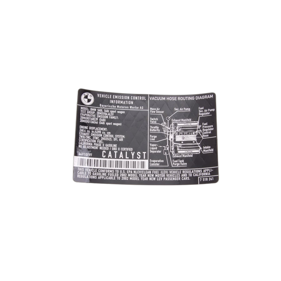 Genuine BMW 71227518241 E39 Label "Exhaust Emission" (Inc. 540i & 540iP) | ML Performance US Car Parts