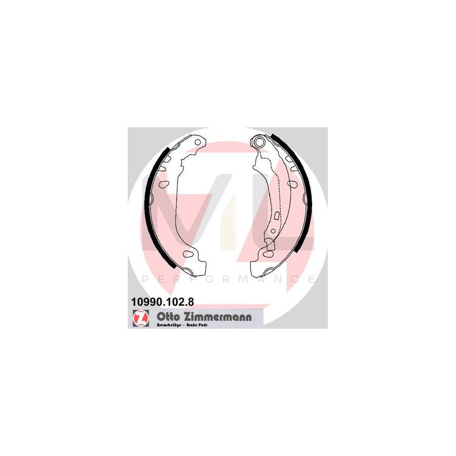 ZIMMERMANN 10990.102.8 Brake Shoe Set for PEUGEOT 206 Photo corresponds to scope of supply, with lever