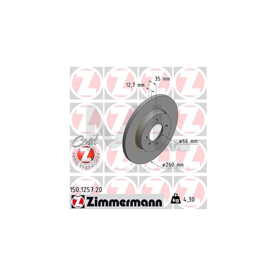 ZIMMERMANN COAT Z 150.1257.20 Brake Disc for BMW 3 Series Solid, Coated  - 1 piece