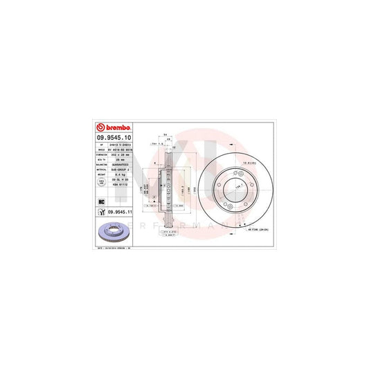 BREMBO COATED DISC LINE 09.9545.11 Brake Disc for KIA Sorento I (JC) Internally Vented, Coated, High-carbon | ML Performance Car Parts