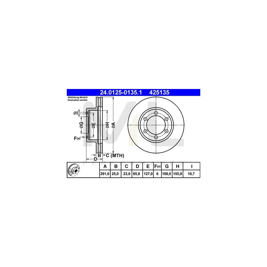 ATE 24.0125-0135.1 Brake Disc for TOYOTA 4 RUNNER Vented  - 1 piece