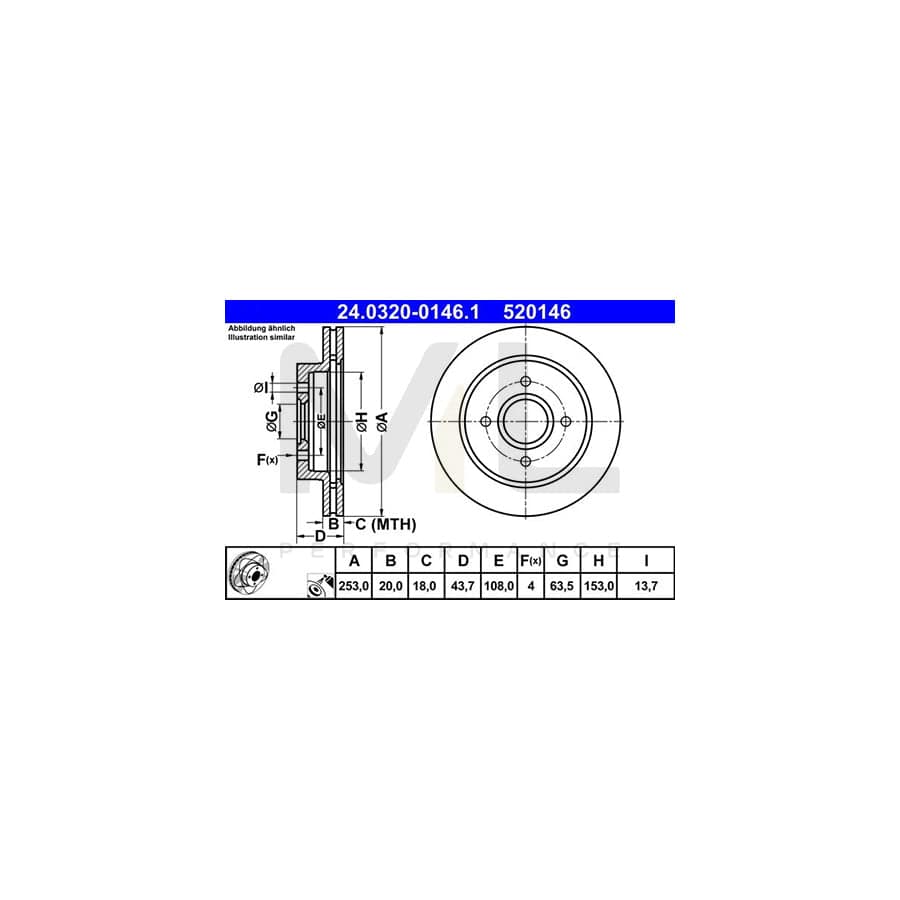 ATE PowerDisc 24.0320-0146.1 Brake Disc Vented, Coated  - 1 piece