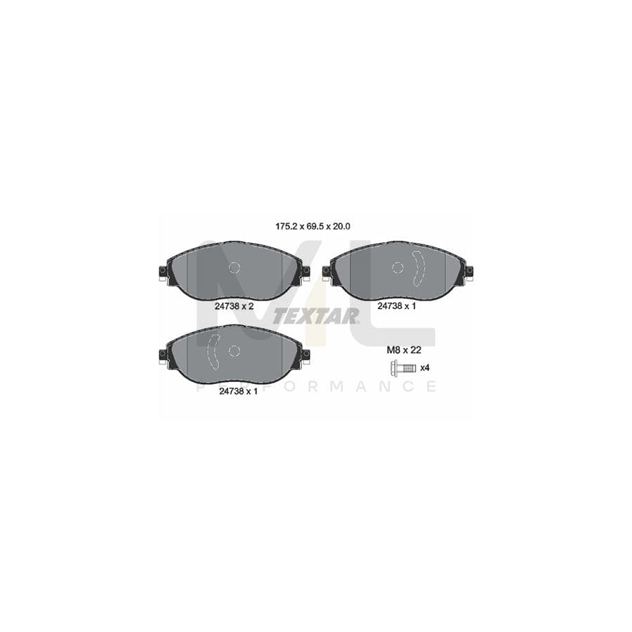 TEXTAR 2473806 Brake pad set not prepared for wear indicator, with brake caliper screws | ML Performance Car Parts