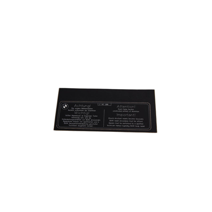 Genuine BMW 71217147088 E61 E64 Label Repair Work Aluminium DE/EN (Inc. 525i, 635d & M6) | ML Performance US Car Parts