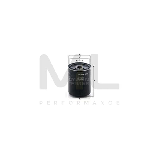 MANN-FILTER WP 920/80 Oil Filter Spin-on Filter, with one anti-return valve