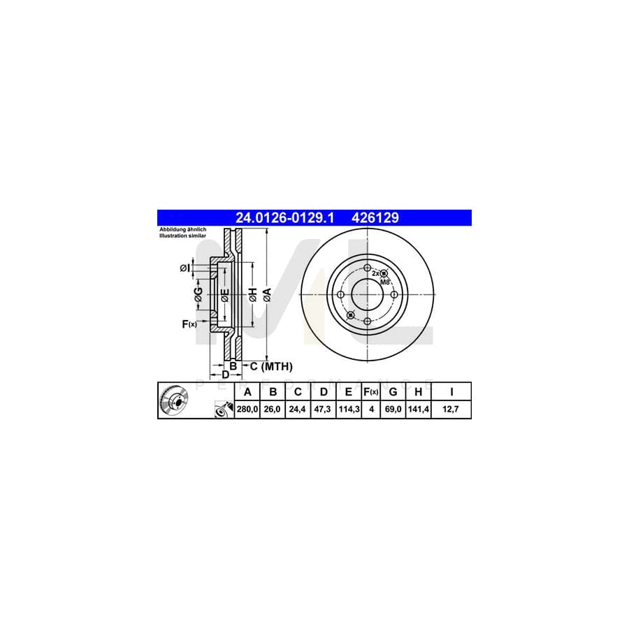ATE 24.0126-0129.1 Brake Disc Vented, Coated  - 1 piece