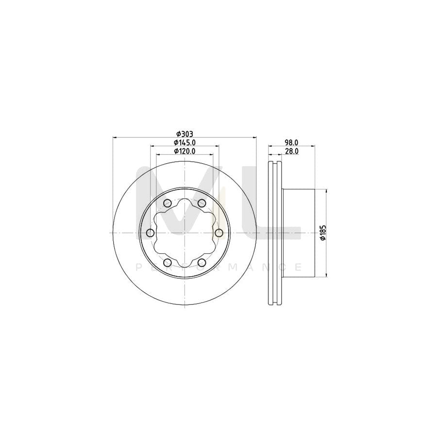 HELLA 8DD 355 129-991 Brake Disc Internally Vented, Coated, without wheel hub, without wheel studs