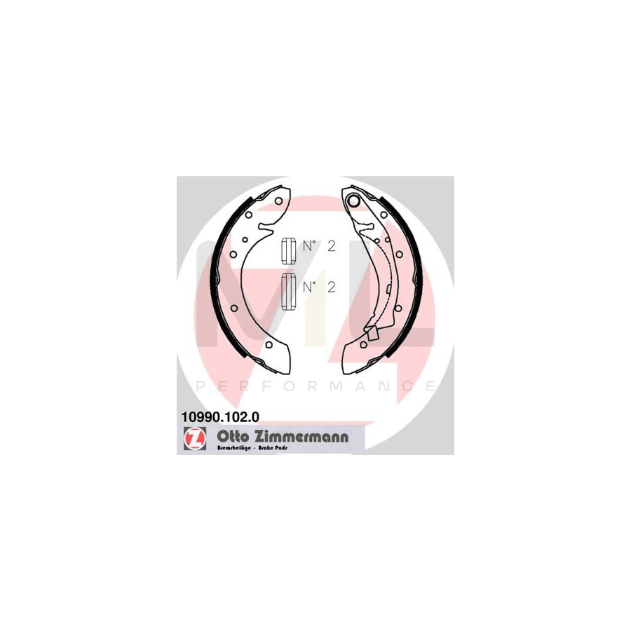 ZIMMERMANN 10990.102.0 Brake Shoe Set Photo corresponds to scope of supply, with lever