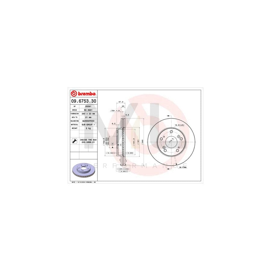 BREMBO 09.6753.30 Brake Disc for HONDA Civic VII Hatchback (EU, EP, EV) Internally Vented, with bolts/screws | ML Performance Car Parts