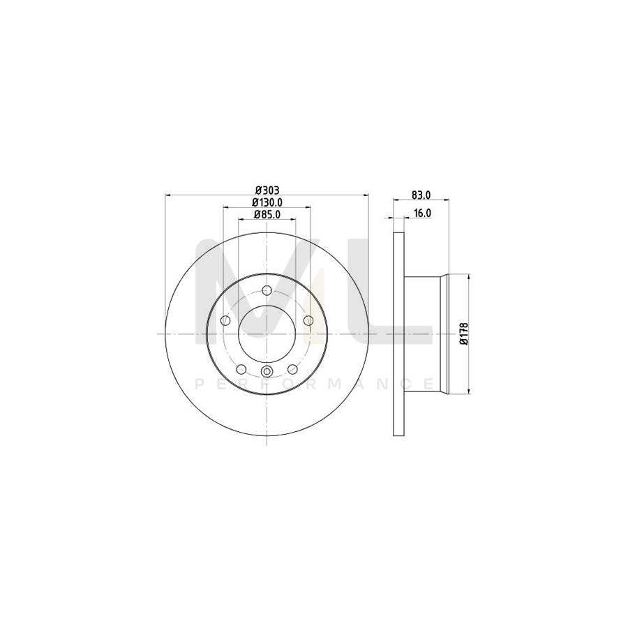 HELLA 8DD 355 100-391 Brake Disc Solid, without wheel hub, without wheel studs