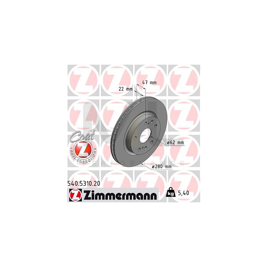 ZIMMERMANN COAT Z 540.5310.20 Brake Disc Vented, Coated  - 1 piece