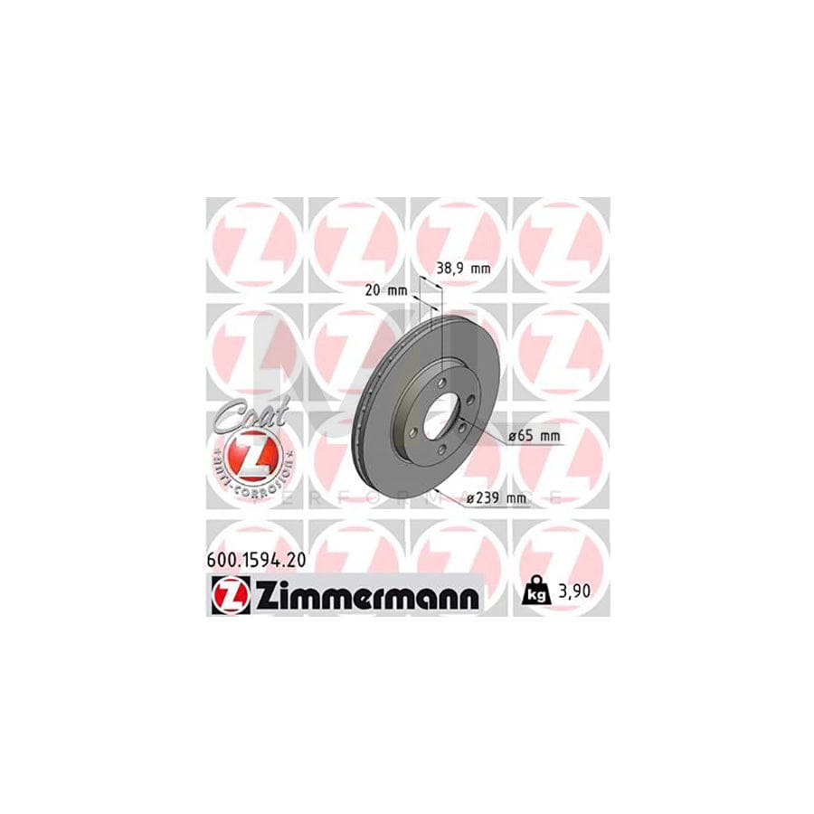 ZIMMERMANN COAT Z 600.1594.20 Brake Disc Internally Vented, Coated  - 1 piece