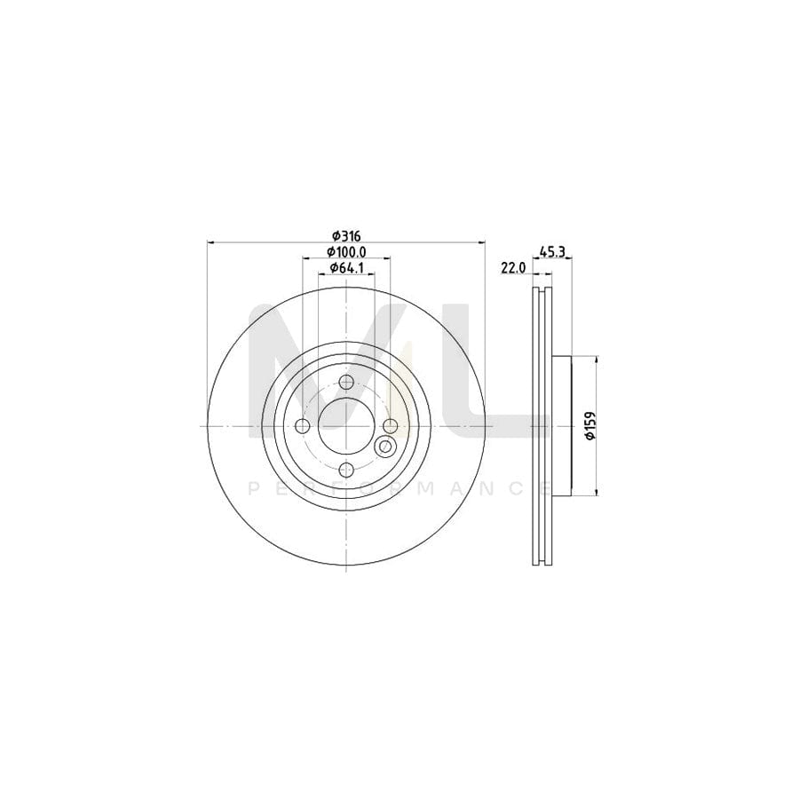 HELLA PRO 8DD 355 119-441 Brake Disc Internally Vented, Coated, without wheel hub, without wheel studs