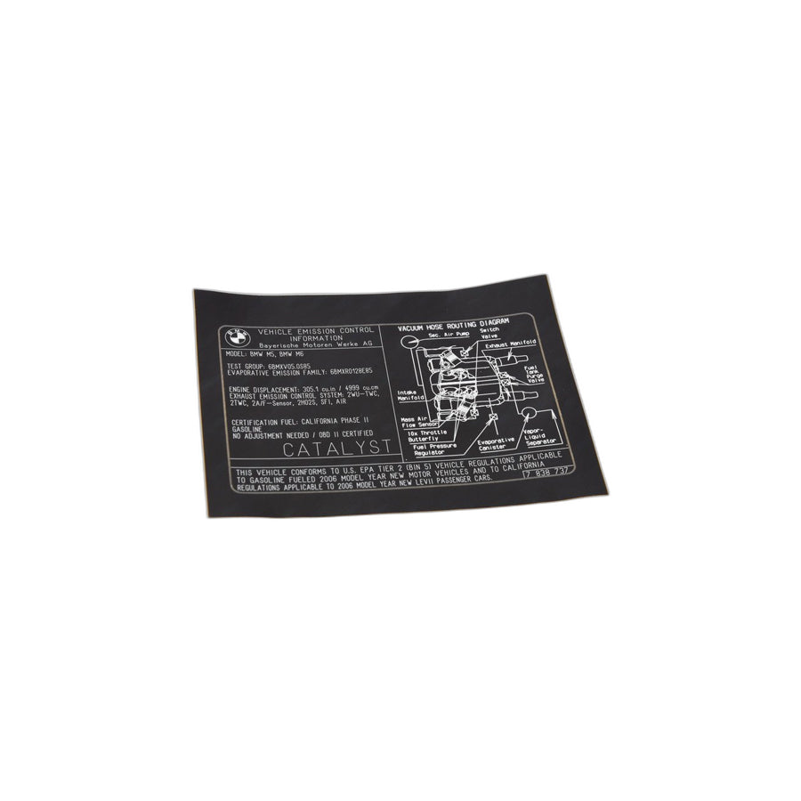 Genuine BMW 71227838737 E60 E63 E64 Label "Exhaust Emission" (Inc. M5 & M6) | ML Performance US Car Parts