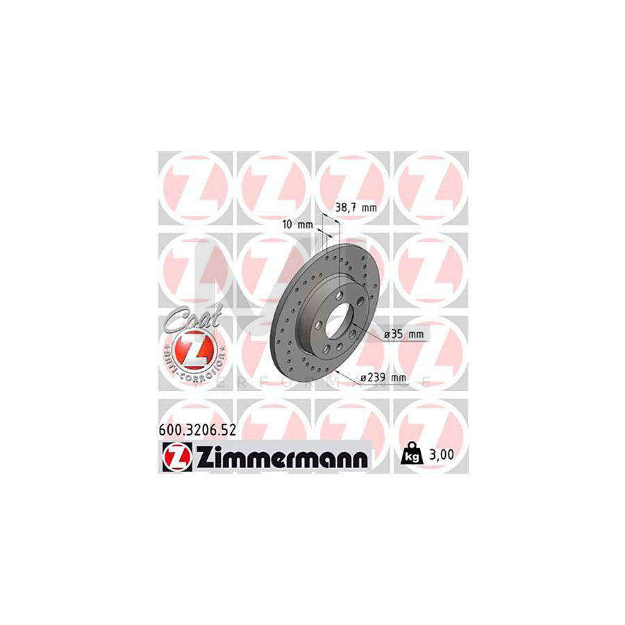 ZIMMERMANN SPORT COAT Z 600.3206.52 Brake Disc Perforated, Solid, Coated  - 1 piece