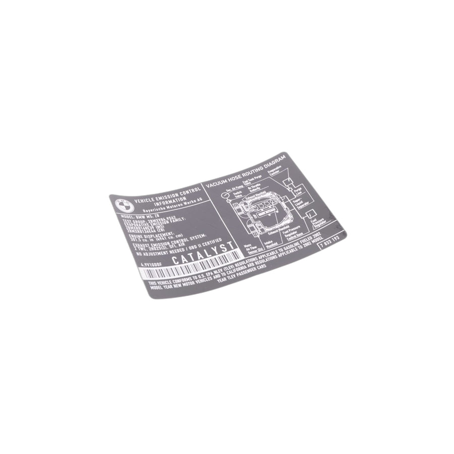 Genuine BMW 71227833193 E39 E52 Label "Exhaust Emission" (Inc. M5 & Z8) | ML Performance US Car Parts