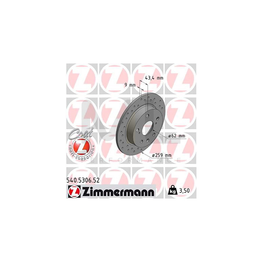 ZIMMERMANN SPORT COAT Z 540.5306.52 Brake Disc Perforated, Solid, Coated  - 1 piece