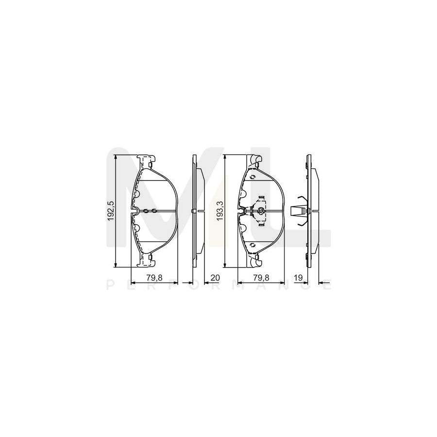 Bosch 0986495439 Brake Pad Set Excl. Wear Warning Contact, With Anti-Squeak Plate, With Mounting Manual, With Piston Clip BP2071 | ML Performance Car Parts