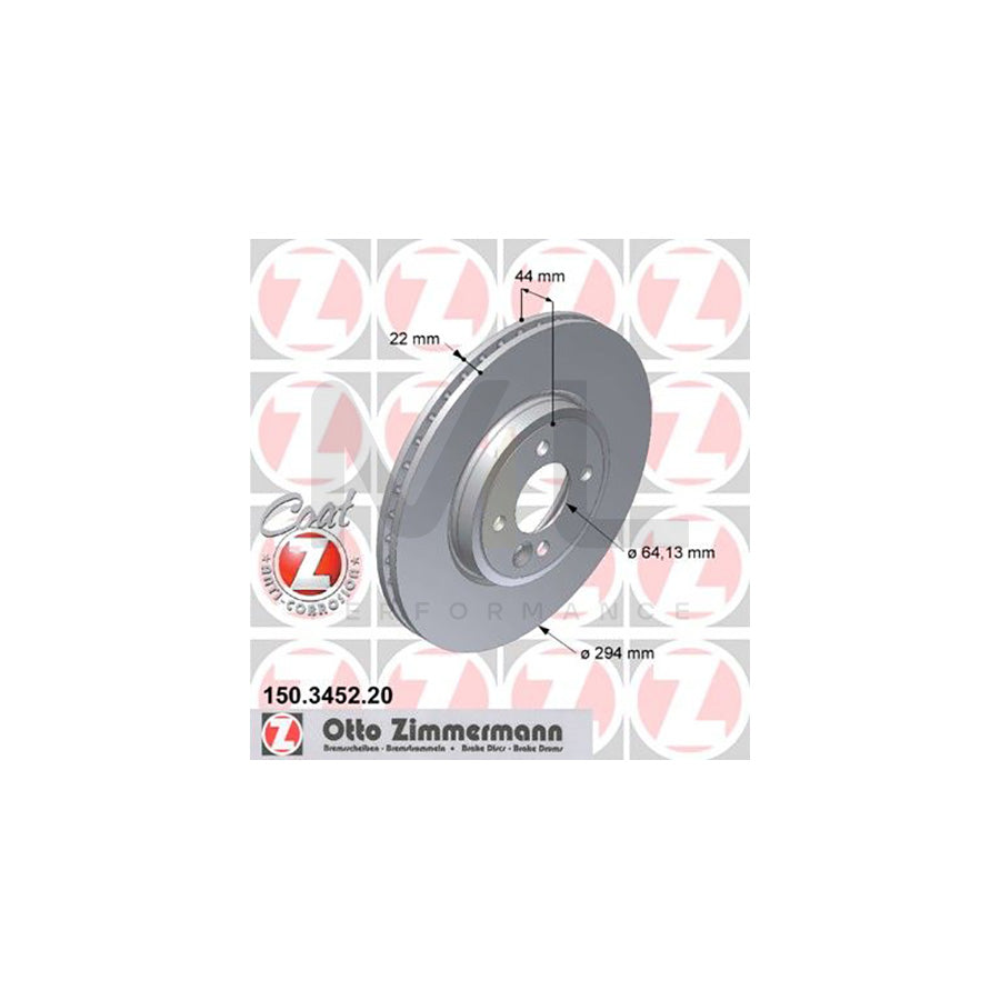 ZIMMERMANN COAT Z 150.3452.20 Brake Disc for MINI Hatchback (R50, R53) Internally Vented, Coated, High-carbon  - 1 piece