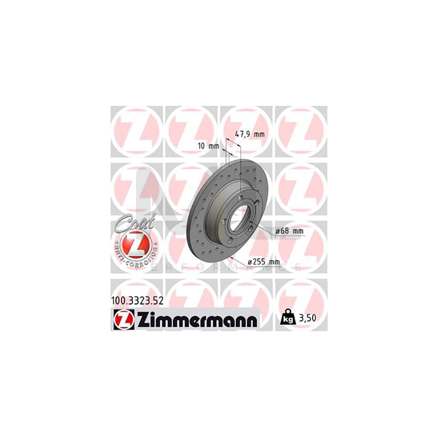 ZIMMERMANN SPORT COAT Z 100.3323.52 Brake Disc Perforated, Solid, Coated  - 1 piece