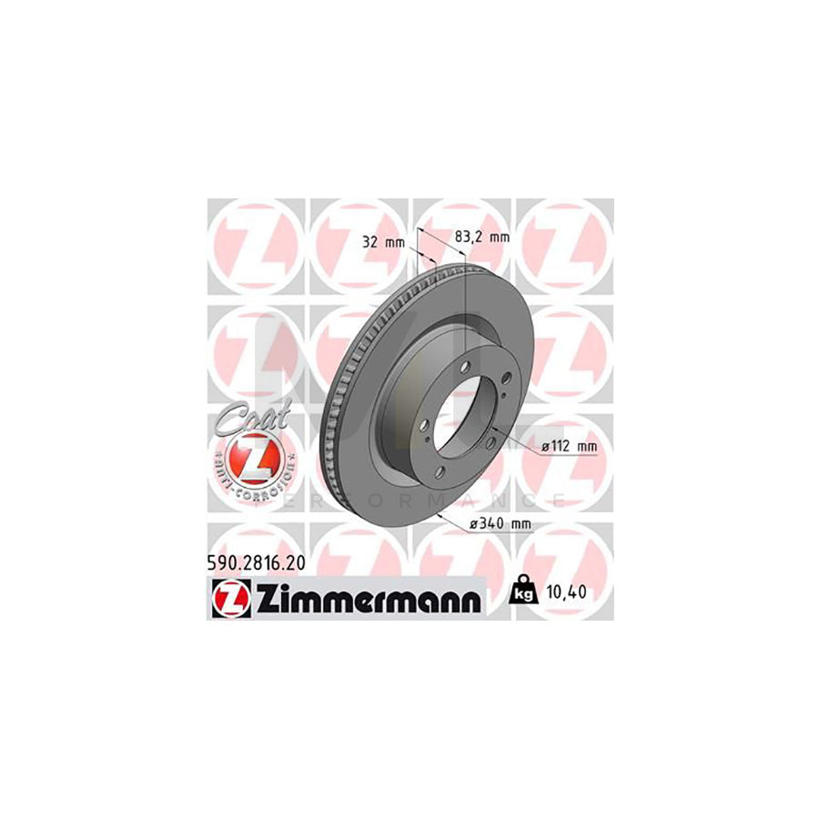 ZIMMERMANN COAT Z 590.2816.20 Brake Disc Internally Vented, Coated  - 1 piece