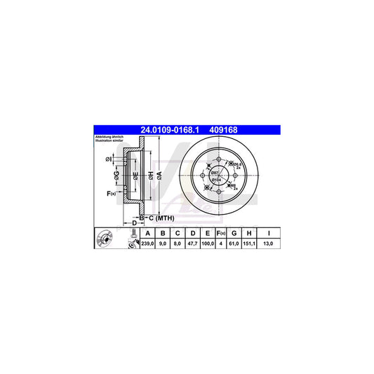 ATE 24.0109-0168.1 Brake Disc for HONDA City Saloon (GM2, GM3) Solid, Coated, with bolts/screws  - 1 piece