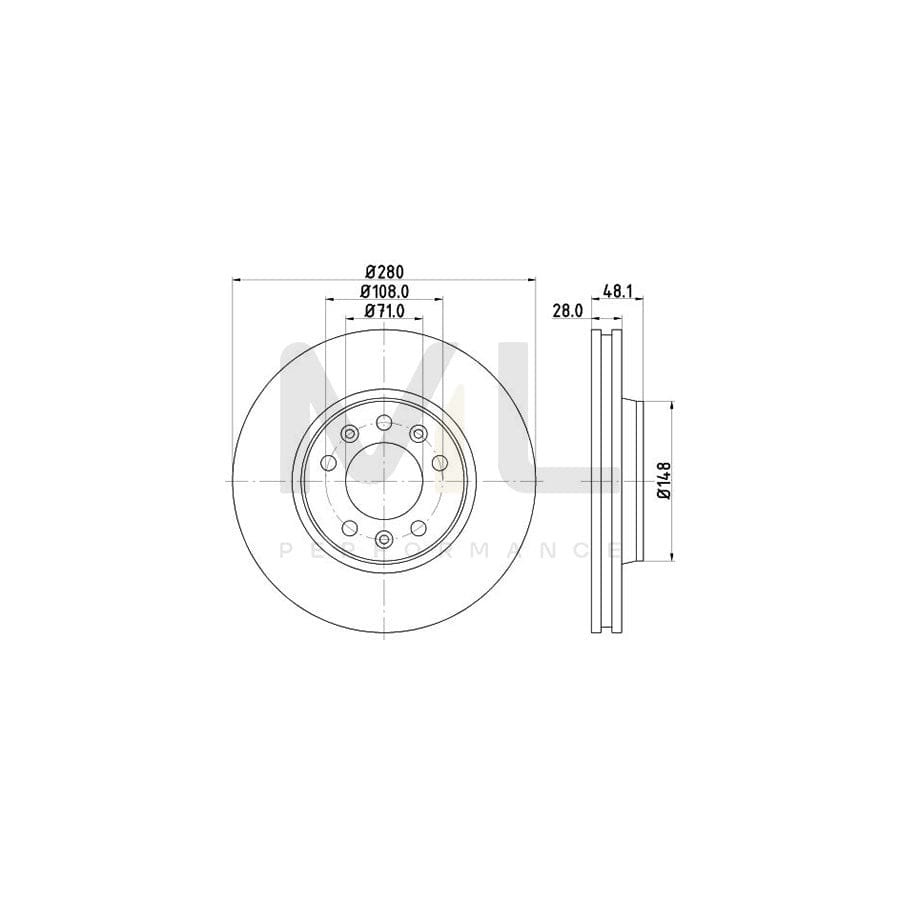 HELLA 8DD 355 113-661 Brake Disc Internally Vented, without wheel hub, without wheel studs