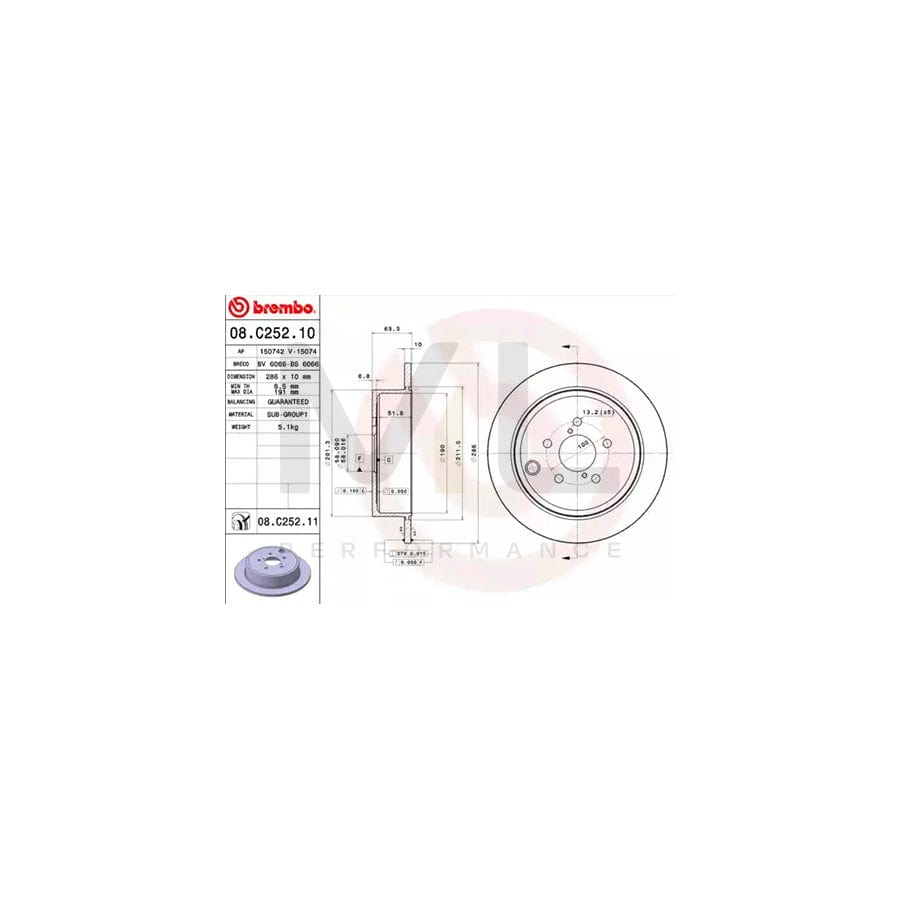 BREMBO 08.C252.10 Brake Disc Solid | ML Performance Car Parts