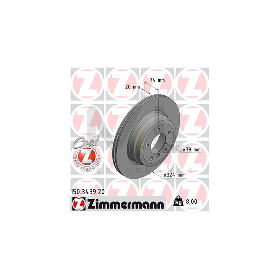 ZIMMERMANN COAT Z 150.3439.20 Brake Disc for BMW 7 (E65, E66, E67) Externally Vented, Coated, High-carbon  - 1 piece