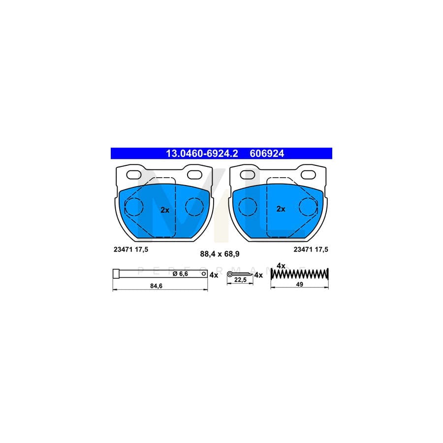 ATE 13.0460-6924.2 Brake pad set for LAND ROVER DEFENDER excl. wear warning contact, not prepared for wear indicator, with accessories