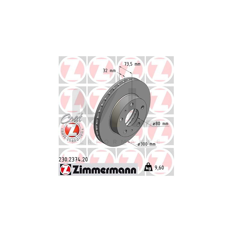 ZIMMERMANN COAT Z 230.2374.20 Brake Disc Internally Vented, Coated  - 1 piece
