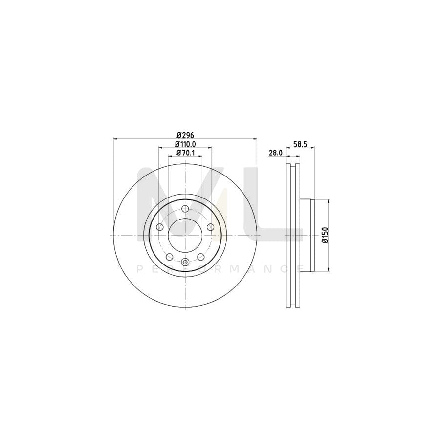 HELLA PRO High Carbon 8DD 355 127-091 Brake Disc Internally Vented, Coated, High-carbon, without wheel hub, without wheel studs