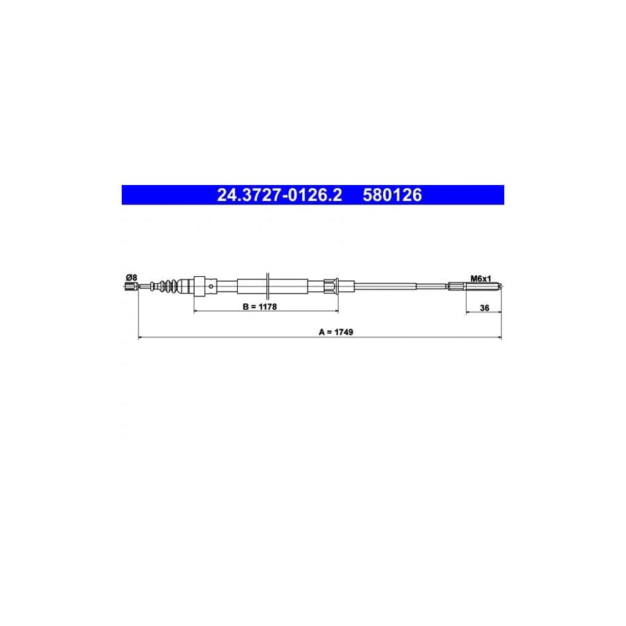 ATE 24.3727-0126.2 Hand Brake Cable for VW Passat