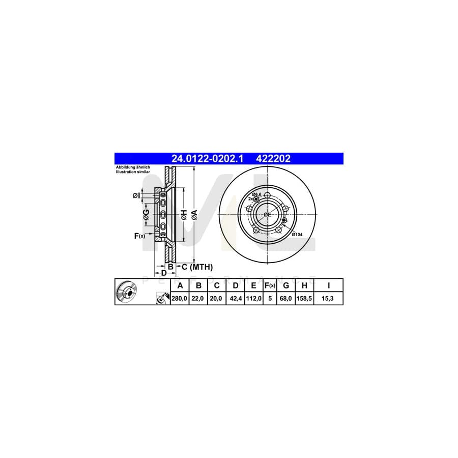ATE 24.0122-0202.1 Brake Disc Vented, Coated, High-carbon  - 1 piece