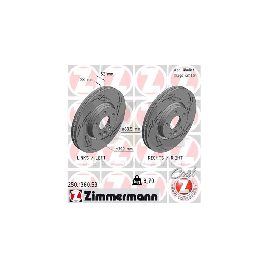ZIMMERMANN 250.1360.53 Brake Disc Internally Vented, Slotted, Coated, High-carbon  - 1 piece