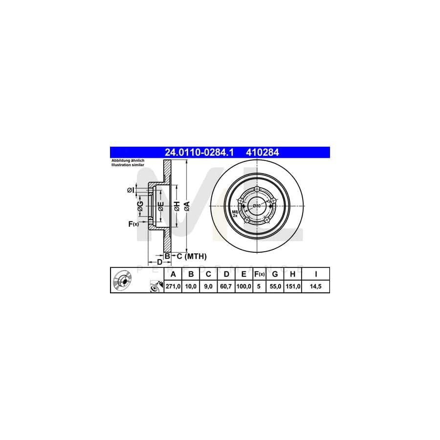 ATE 24.0110-0284.1 Brake Disc for TOYOTA AVENSIS Solid, Coated  - 1 piece