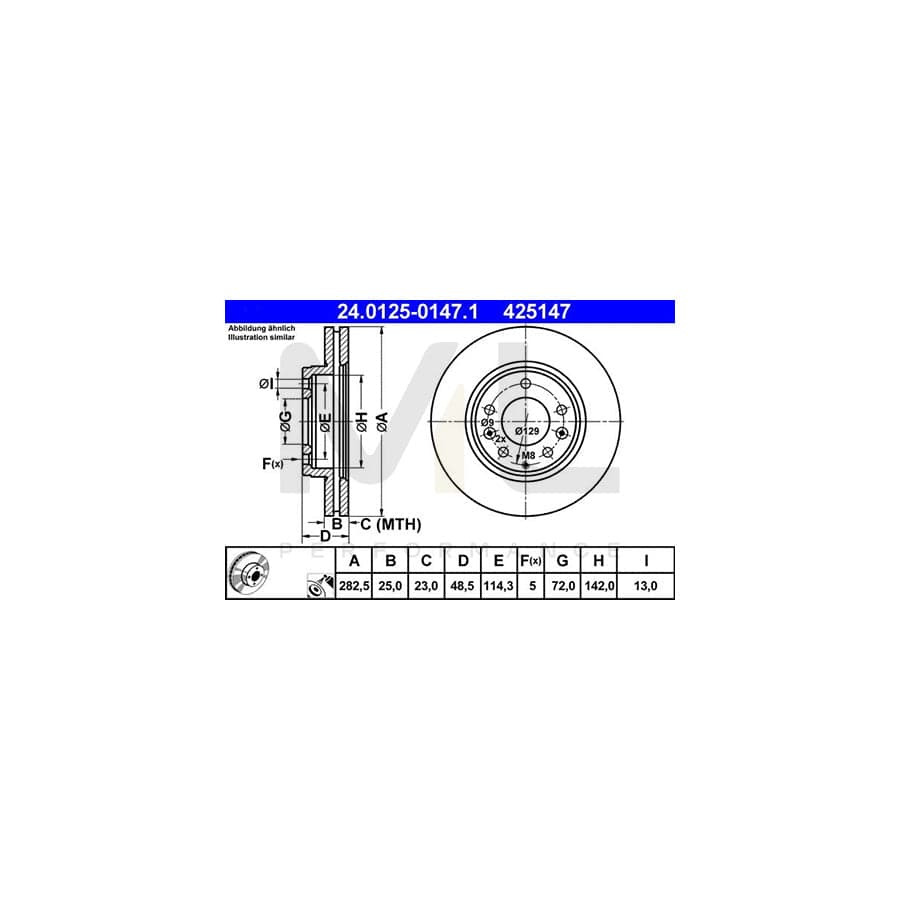 ATE 24.0125-0147.1 Brake Disc for MAZDA 6 Vented, Coated  - 1 piece
