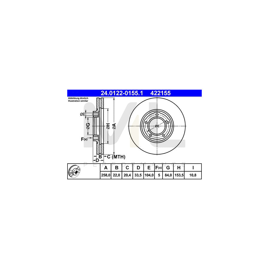 ATE 24.0122-0155.1 Brake Disc for MITSUBISHI L300 / DELICA Vented  - 1 piece