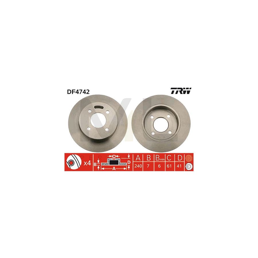 TRW DF4742 Brake Disc for NISSAN Micra II Hatchback (K11) Solid, Painted | ML Performance Car Parts