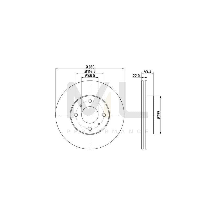 HELLA 8DD 355 107-991 Brake Disc Internally Vented, without wheel hub, without wheel studs