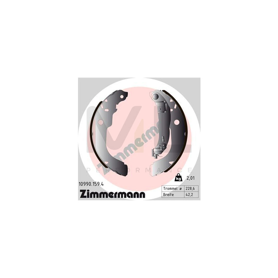 ZIMMERMANN 10990.159.4 Brake Shoe Set Photo corresponds to scope of supply, with lever