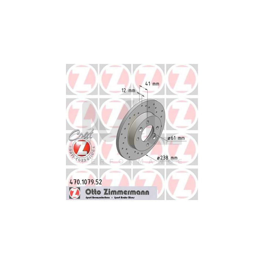 ZIMMERMANN SPORT COAT Z 470.1079.52 Brake Disc Perforated, Solid, Coated  - 1 piece