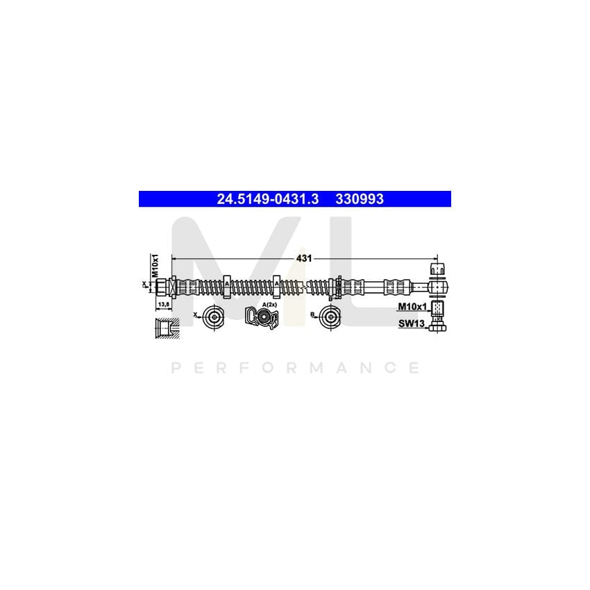 ATE 24.5149-0431.3 Brake Hose for LAND ROVER FREELANDER 431mm, M10x1