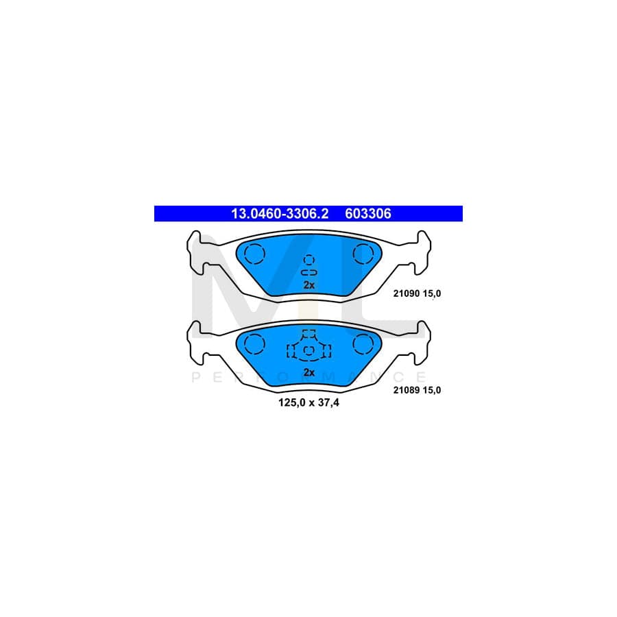 ATE 13.0460-3306.2 Brake pad set excl. wear warning contact, not prepared for wear indicator