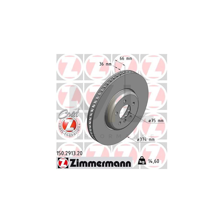 ZIMMERMANN COAT Z 150.2913.20 Brake Disc Internally Vented, Coated, High-carbon