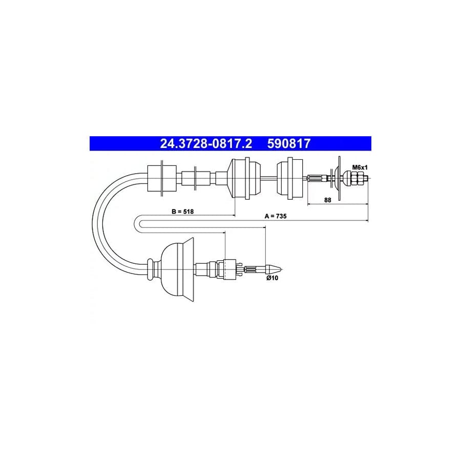 ATE 24.3728-0817.2 Clutch Cable for Peugeot 405