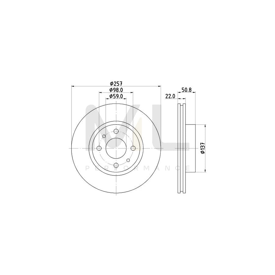 HELLA 8DD 355 102-301 Brake Disc Internally Vented, without wheel hub, without wheel studs