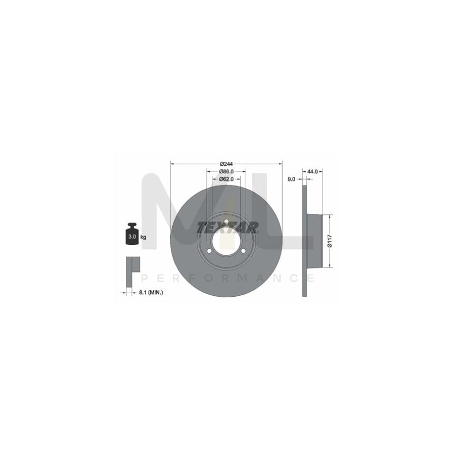TEXTAR 92022100 Brake Disc Solid, without wheel hub, without wheel studs | ML Performance Car Parts