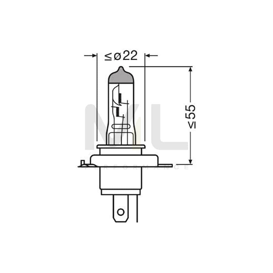 OSRAM 64193CBN-HCB Bulb, spotlight H4 12V 60/55W P43t 5000K Halogen