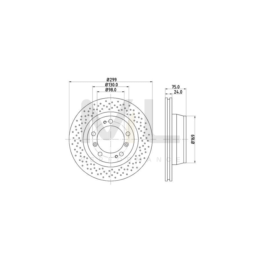 HELLA PRO High Carbon 8DD 355 127-521 Brake Disc Internally Vented, Perforated, Coated, High-carbon, without wheel hub, without wheel studs
